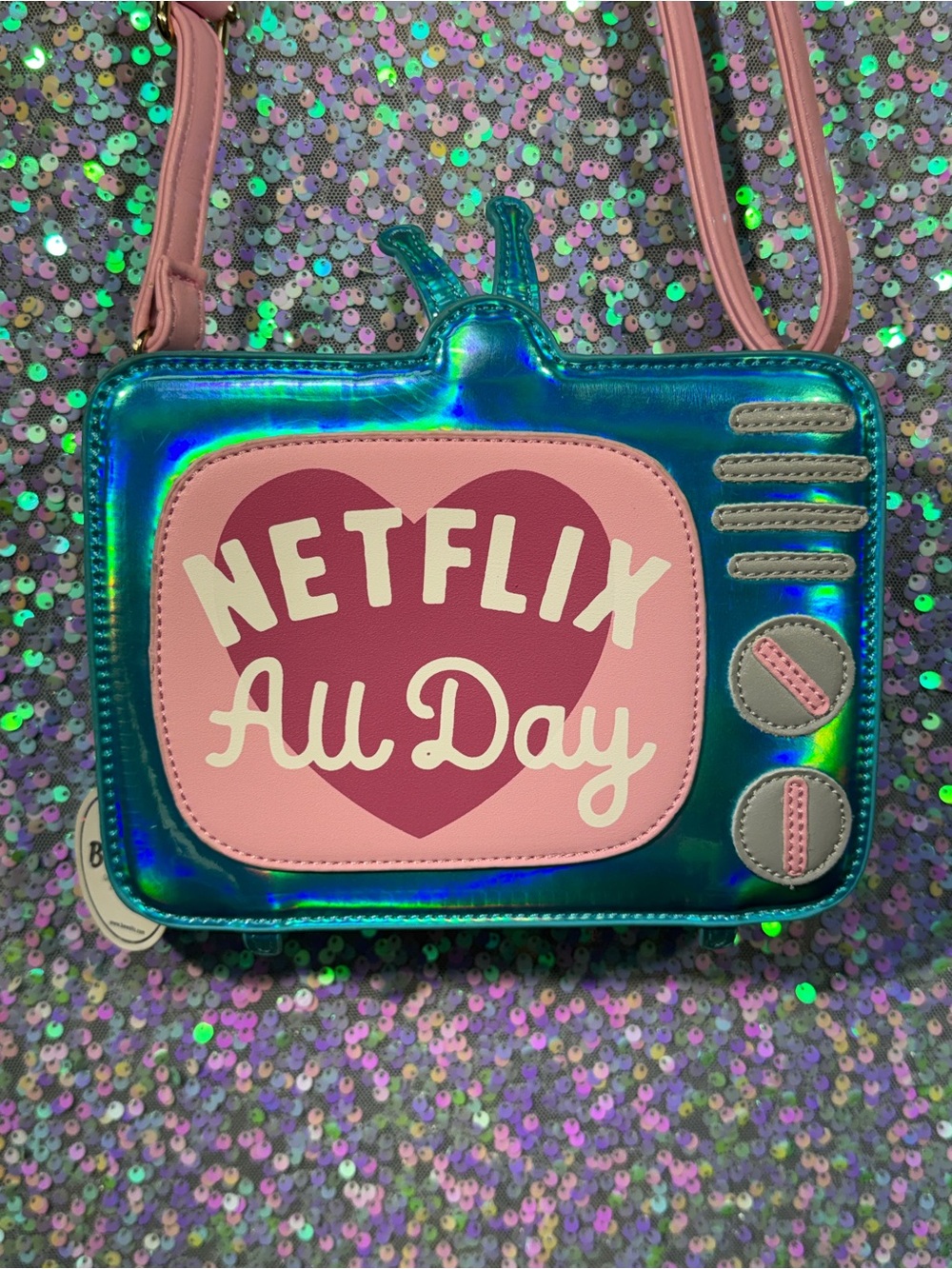 NWT Bewaltz “Netflix All Day” Holographic TV Television Crossbody